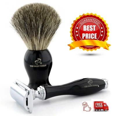 Shaving Set Double Edge Safety Razor & Badger Hair Shaving Brush for Men