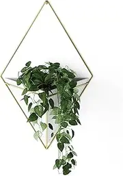 Umbra 470752-524 Trigg Hanging Planter Vase & Geometric Wall Decor Container - Great for Succulent Plants, Air Plant, Mini Cactus, Faux Plants and More, White Ceramic/Brass Large