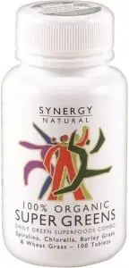 SYNERGY NATURAL Organic Super Greens (Spirulina, Chlorella, Barley Grass & Wheat Grass) 100t