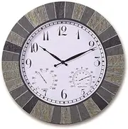 Clocks Outdoor with Temperature and Humidity for The Garden Wall Mounted Moistureproof and Dustproof Outside Clock Resin Round