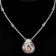 Rosetta Picture Jasper & Citrine 925 Sterling Silver Necklace Jewelry N-1012