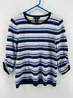 Investments Light Sweater Knit Blouse Top Women Size Small Blue White Stripe New