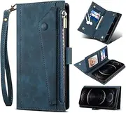 GoshukunTech for iPhone 6/6s/7/8 Case,for iPhone SE 2020/SE 5G 3rd Gen Wallet Case,Skin Leather Flip Cover with Wrist Strap [6 Card Slots] [2 Cash Pocket] [1 Zipper Coin Pocket]-Blue