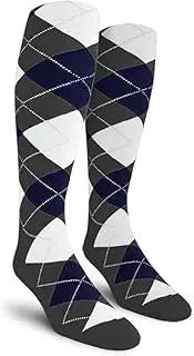 [Golf Knickers] Colorful Knee High Argyle Cotton Socks For Men Women and Youth - A: Charcoal/Navy/White - Mens