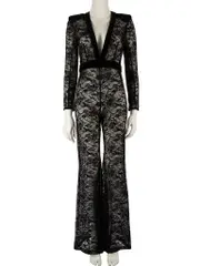 Black Lace Velvet Trimmed Jumpsuit