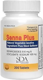 SDA LABORATORIES Senna Plus Natural Vegetable Laxative Plus Stool Softener (200 Count (Pack of 1))