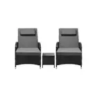 2x Wheeled Sun Lounger & Table Outdoor Set Black