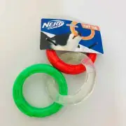 Nerf Dog 3 Ring Tuff Tug Toy ~ Durable Rubber Rings Interactive -Red Clear Green