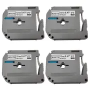 4pk Black on White M-Series Label Tape refills 12mm (1/2") for brother P-Touch
