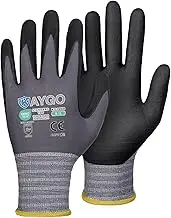 Safety Work Gloves MicroFoam Nitrile Coated-3 Pairs,KAYGO KG18NB,Seamless Knit Nylon Glove with Black Micro-Foam Nitrile Grip,Ideal for General Purpose,Automotive,Home Improvement,Painting