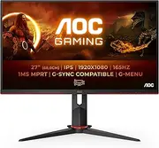 AOC Gaming 27G2SP - 27 Inch FHD Monitor, 165 Hz, 1 ms, FreeSync Premium (1920 x 1080, VGA, HDMI, DisplayPort) Black/Red