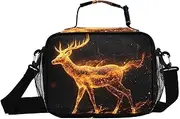 Insulated Lunch Box Deer Flame Black for Women Men - Ideal for Work, Picnics - Includes Adjustable Shoulder Strap