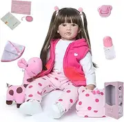 ZIYIUI Realistic 60 cm 24 inches Reborn Baby Doll Handmade Reborn Baby Toddler Lifelike Newborn Reborn Babies Girls Toy Soft Silicone Vinyl Long Hair Cute Girl Baby Doll Birthday Xmas Gifts