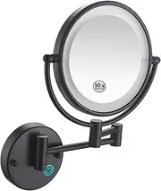 Makeup Mirror with Touch Switch LED Lights and 10x Magnification,Double-Sided,360 Swivel Extendable Arm - for BathroomMatt Black,USB