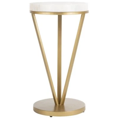 Safavieh Theia 14" Round Marble Top Accent Table in White and Gold
