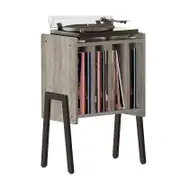 Catzon Record Player Stand with Vinyl Holder End Table for Bedroom Living Room-Grey