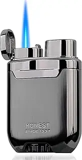 HONEST Windproof Single Jet Flame Lighter, Butane Fuel Refillable Jet Lighters for Men (No Gas) (Gunmetal-E)