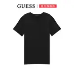 【GUESS】純色立體浮雕LOGO短T-黑