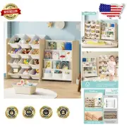 Space-Efficient Toy Organizer with 12 Storage Bins and 4 Shelves for Playroom