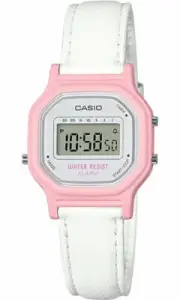 Casio LA11WL-4A, Women's Digital White Leather Watch, Alarm, Chronograph