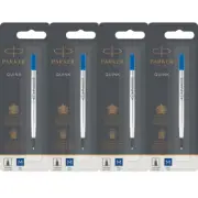 NEW 4x Parker Quink Flow Pen Refill Rollerball Medium Nib Blue Pack BULK