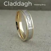 10K White & Yellow Claddagh Wedding Ring Size 9.5 Irish made by BORU