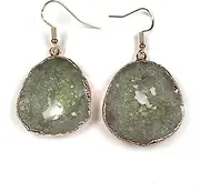 [QJZM] Women Nature Stone Earrings Stud Jewelry Light Green Handmade Long Irregular Shape Quartz Stone Earring,1