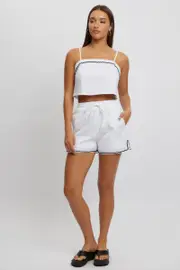 White Shorts Elasticated Waist Ric Rac - Size 6XXS, Women's Shorts