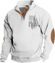 [Novbvia] Men’s Fall Fashion Printed Standing,Collar Button,Up Loose Athletic Sweatshirt Top Off White