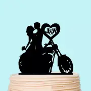 Personalised Motorcycle Wedding Cake Topper Bride and Groom Biker Two Initials
