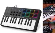 25 Keys Midi Keyboard Controller, Mini Portable Beat Black Midi Keyboard GEN 1