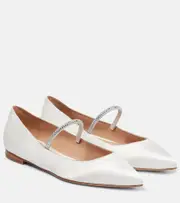 [Gianvito Rossi] Gianvito Rossi Crystal-embellished satin ballet flats AU 5 white