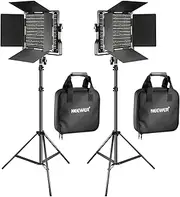 NEEWER 2 Pieces Bi-color 660 LED Video Light and Stand Kit Includes:(2)3200-5600K CRI 96+ Dimmable Light with U Bracket and Barndoor and (2)75 inches Light Stand for Studio Photography, Video Shooting