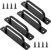 4 Pack 5" Hole Center Gate Handle, Aluminum Alloy Sliding Barn Door Handle, Black Sliding Door Handle, Closet Door Pulls with Plate, Door Pull Handle for Bifold Closet Doors Pocket Door