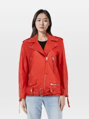 Red Lamb Leather Biker Jacket
