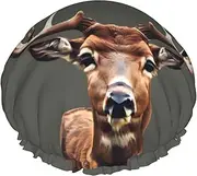 Beauty Deer Print Shower Cap For Women Men Reusable Lightweight Soft Bath Hair Cap With Elastic Band