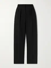 [Max Mara] Max Mara - Verbano Cropped Pleated Wool-blend Straight-leg Pants - Black - UK 14 UK 14 Black