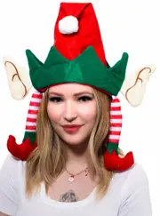 Novelty Red and Green Elf Hat with Ears and Legs