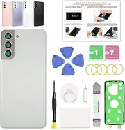 GREEN FUSION Compatible with Galaxy S21 Back Cover Replacement, S21 5G SM-G991 Back Glass Door with Pre-Installed Camera Lens, Repair Tools & Instruction, Phantom White