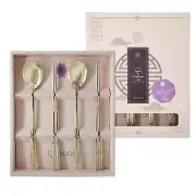[Made in Korea] Bamboo Design Sticky Rice Spoon Chopsticks Set Gold Titanium ...