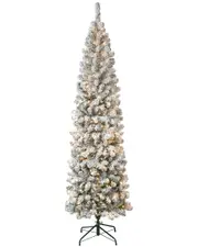 First Traditions Acacia Pencil Slim Flocked Tree With 350 Clear Lights