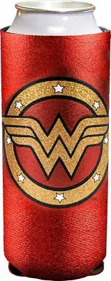 Wonder Woman Slim Beer Drink Coozie Can Cooler DC Comics Hero Superhero Metallic