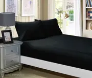 1000TC Ultra Soft Fitted Sheet & Pillowcase(s) Set - Single/Double Queen/King/Super King Size Bed - Black