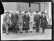 Lord and Lady Baden-Powell with a group of people on deck of t - 1930s Old Photo