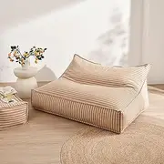 Cadence & Co. Oscar Striped Faux Linen Bean Bag Cover Large Double Sofa Bed 2 Seater BeanBag Chair Elegant French Seam Indoor Decorative Lounger Recliner Style Couch (Beans Not Included) - Natural