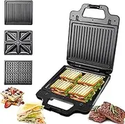 3-in-1 Sandwich Maker - Panini Press Grill and Waffle Maker with Detachable Non-Stick Plates, 1400W Dessert Toaster for Breakfast Cooking Grilled Cheese, Steaks and Snacks