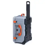 Silver & Orange Pelican 1610 case. No Foam - Empty. With wheels.