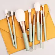 Makeup Brush Set 8 Pcs Premium Synthetic Foundation Powder Concealers Eye shadows Blush Green Makeup Brushes with Orange Storage Bag