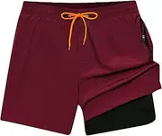 [Aosufei] Men's Solid Elastic Waist Beach Shorts Waterproof Quick Dry Swim Trunks Casual Drawstring Board Shorts
