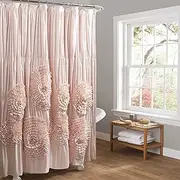 [Lush Decor] Serena Ruffle Shower Curtain, 72" W x 72" L, Blush - Beautiful Ruched Flower Design - Luxury Curtain - Pink Ruffle - Vintage Glam, Cottage & Farmhouse Bathroom Decor